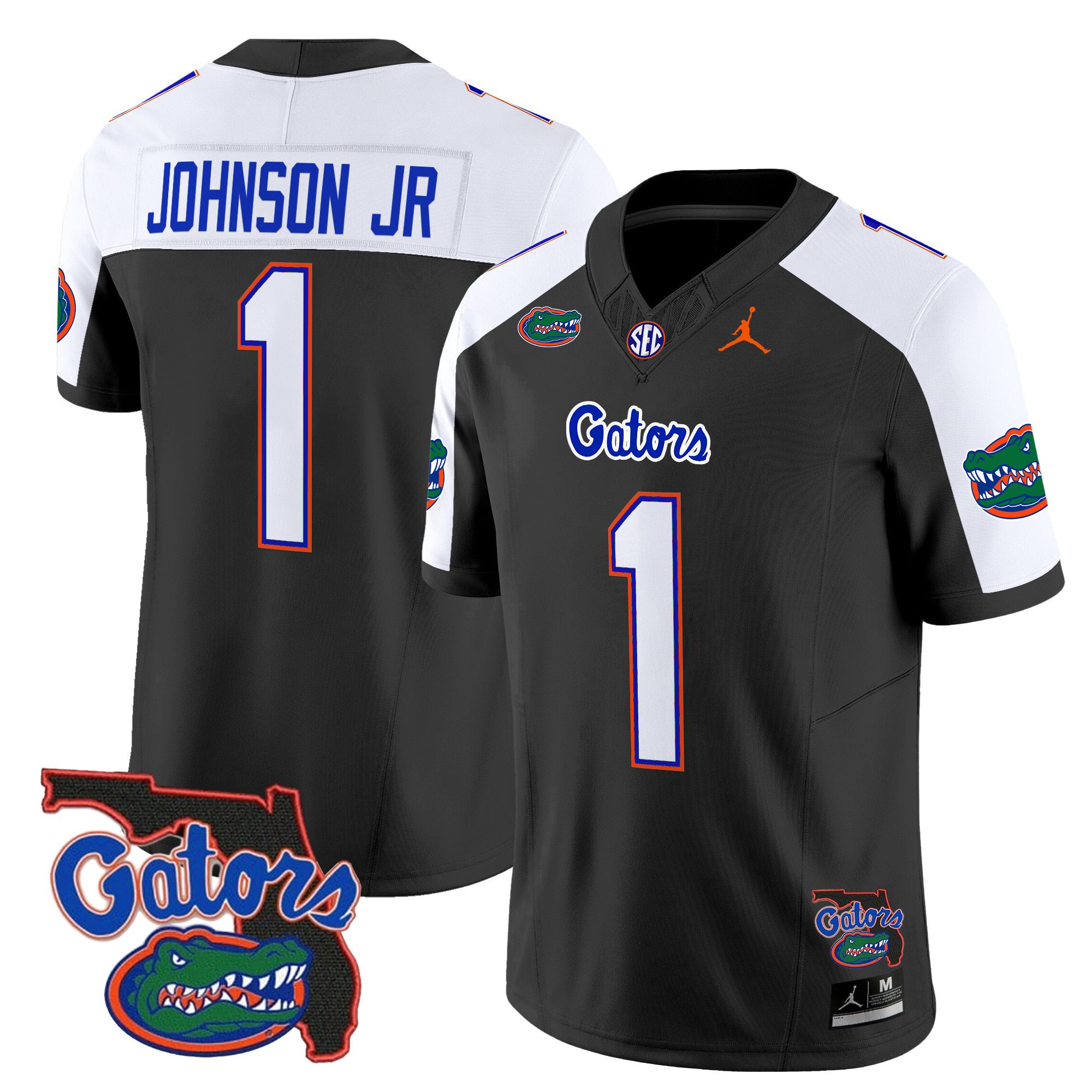 Men Florida Gators #1 Johnson jr Black 2024 Florida Patch Vapor Limited NCAA Jersey